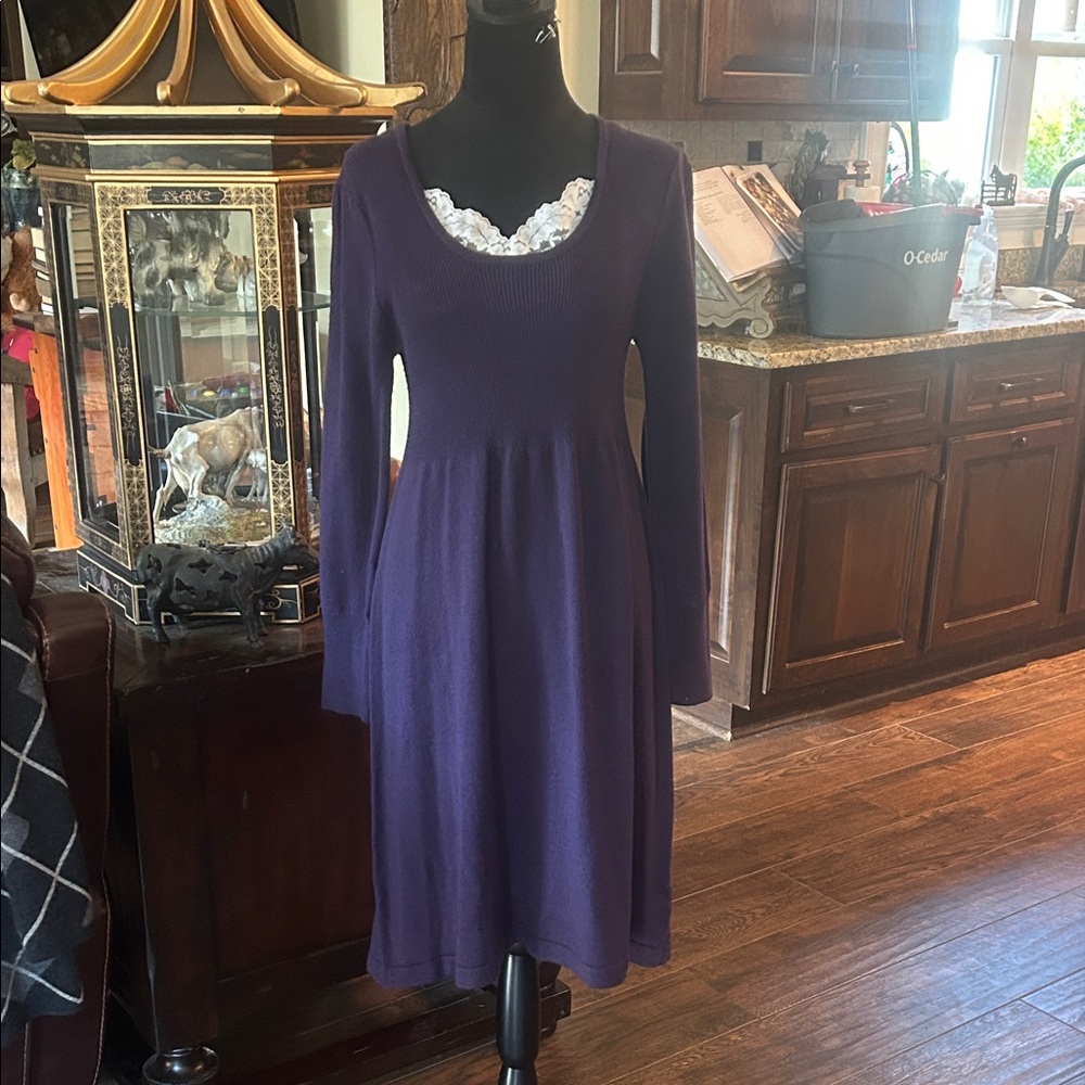 Madison Paige Sz L Purple Long Sleeve Midi Sweater Dress GUC